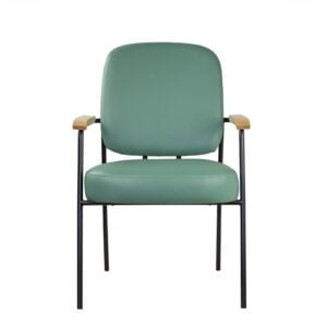 Stevige stapelstoel met kunstleder armleuning en robuust frame