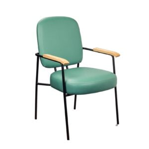 Stapelbare stoel met groen kunstleder en metaal onderstel