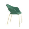 Groen gestoffeerde stoel met gouden frame en ronde rugleuning voor de horeca