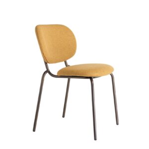 Stevige stapelstoel met gele stoffering en zonder armleuning voor de horeca
