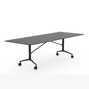 Uitklapbare vergadertafel op wielen in het zwart