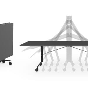 Opvouwbare vergadertafel op wielen in het zwart